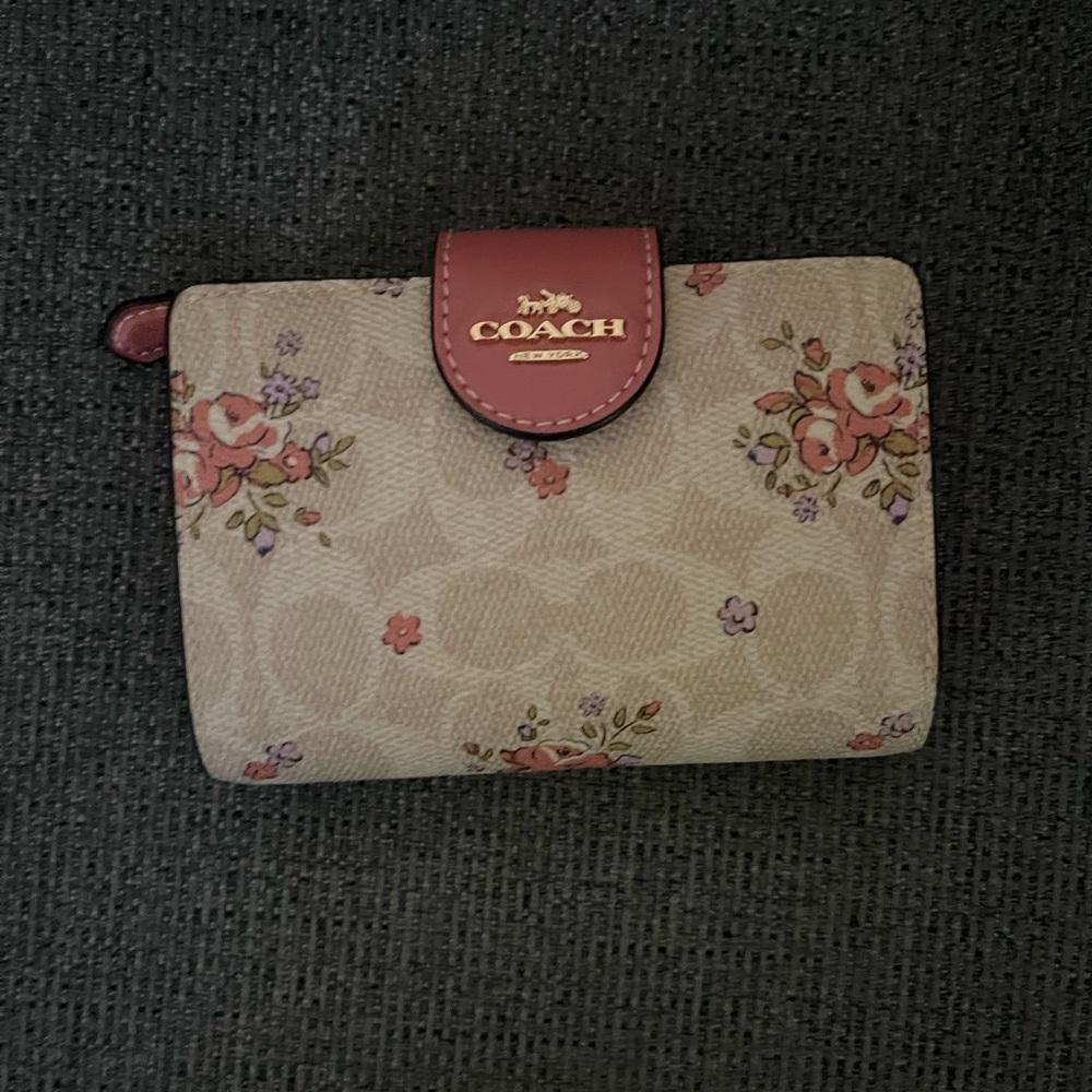 Coach Beige Wallet with Pink Floral Design